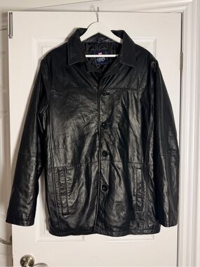 Vintage Chaps Black Genuine Leather Car Coat Jacket L